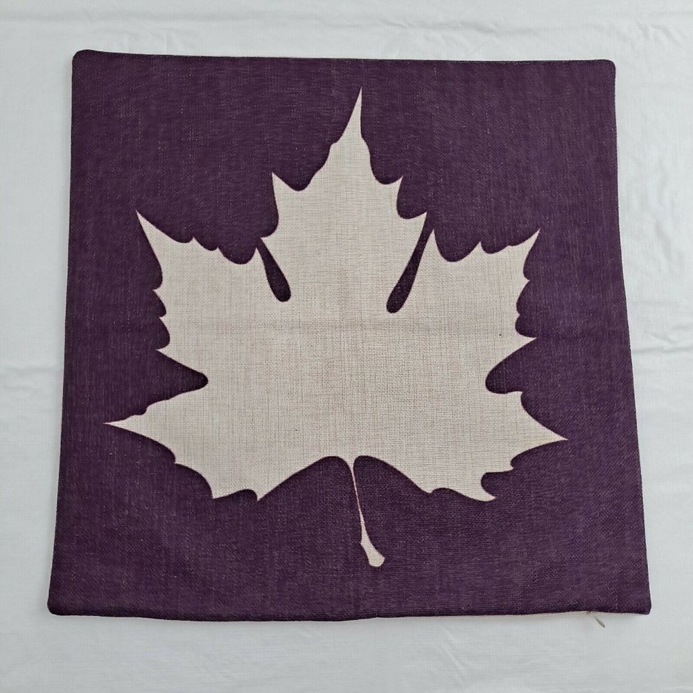Maple Leaf Purple Cream Pillow Cover Square